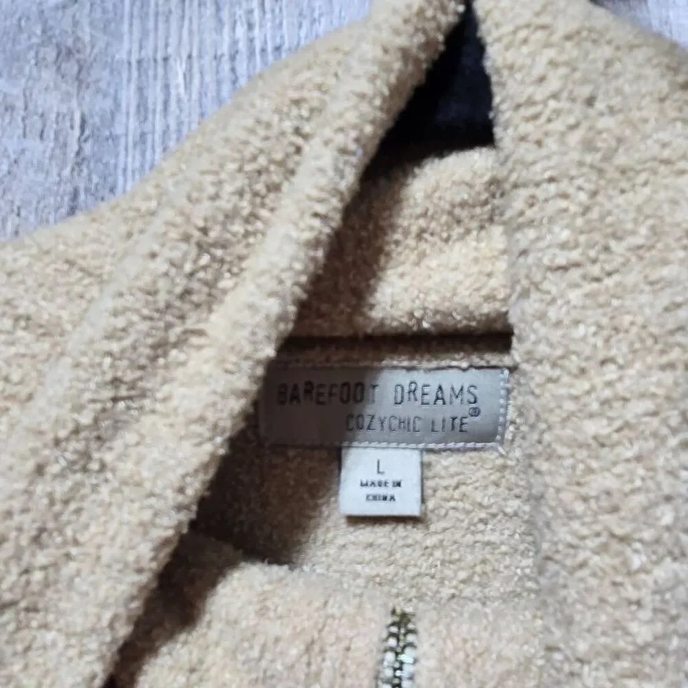 Barefoot Dreams CozyChic Lite Half Zip Tunic Sweater Biscotti Large Comfy Lounge - Picture 4 of 5